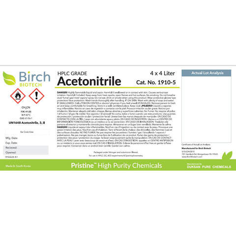 PRISTINE® Acetonitrile, HPLC Grade, Liquid Chromatography Mass Spectrometry Analysis