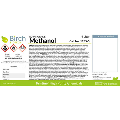 PRISTINE® Methanol, LC-MS Grade, Liquid Chromatography Mass Spectrometry Analysis