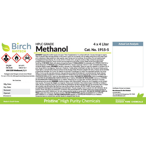 PRISTINE® Methanol, HPLC Grade, High-Performance Liquid Chromatography