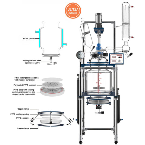 Ai R Series Single Or Dual Jacketed Glass Filter Reactor Systems, 20 Liter