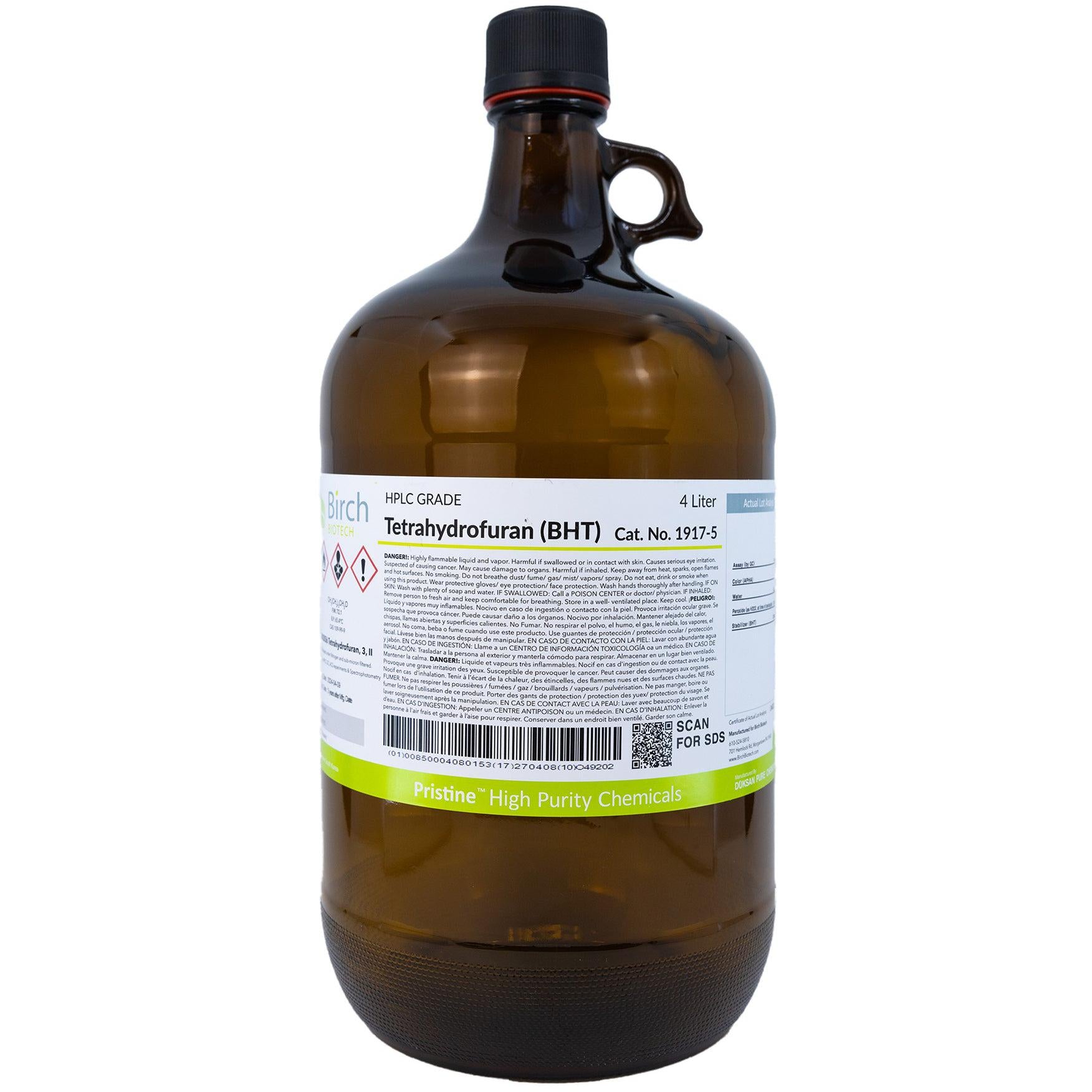 PRISTINE® Tetrahydrofuran (Stabilized with BHT), HPLC Grade, High-Performance Liquid Chromatography