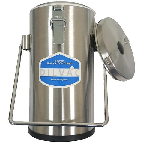 DILVAC Stainless Steel Cased Dewar Flasks, lids, with lid-clamps
