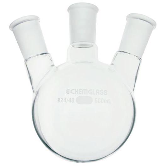 Flasks, Heavy Wall, Round Bottom, 3-Necks, Angled