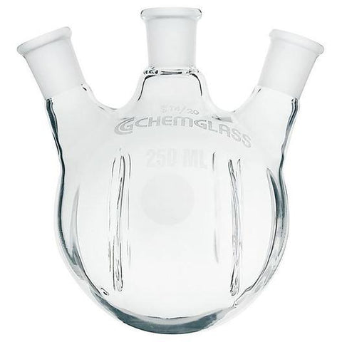 Round Bottom Flasks, Heavy Wall, 3-Neck, Morton Type, Angled