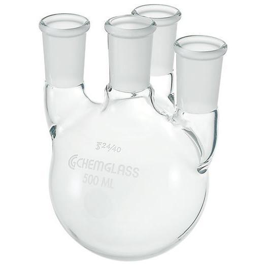 Flasks, Heavy Wall, Round Bottom, 4-Necks, Vertical
