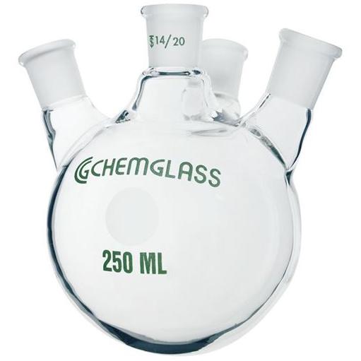 Round Bottom Flasks, Heavy Wall, 4-Neck, Angled, Small Joints