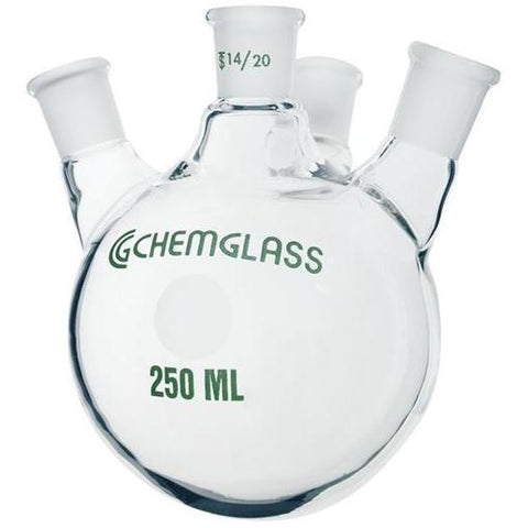 Round Bottom Flasks, Heavy Wall, 4-Neck, Angled, Small Joints