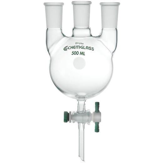 Round Bottom Flasks, Heavy Wall, 3-Neck, PTFE Stopcocks