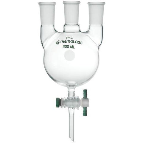 Round Bottom Flasks, Heavy Wall, 3-Neck, PTFE Stopcocks