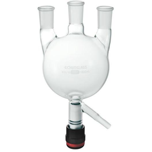 Round Bottom Flask, 3-Neck, with Drain Valves