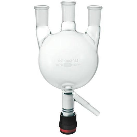 Round Bottom Flask, 3-Neck, with Drain Valves