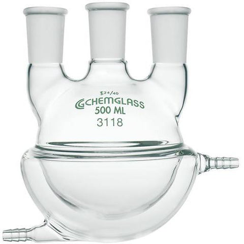 Flasks, Heavy Wall, Round Bottom, 3-Necks, Half Jacketed