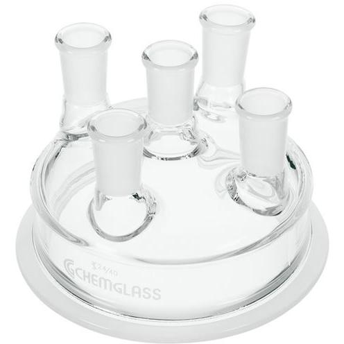 Reaction Vessel Lids, 5-Necks,1-10° Angled Side Neck