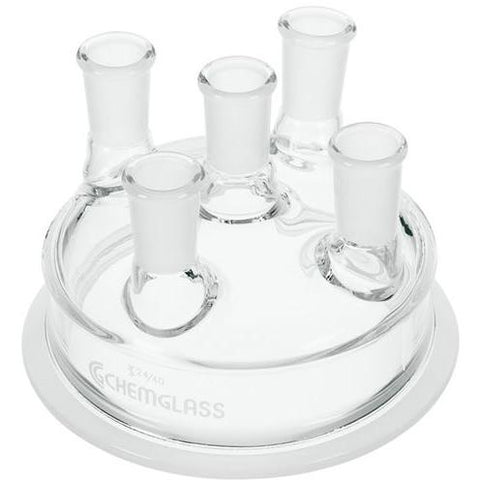 Reaction Vessel Lids, 5-Necks,1-10° Angled Side Neck