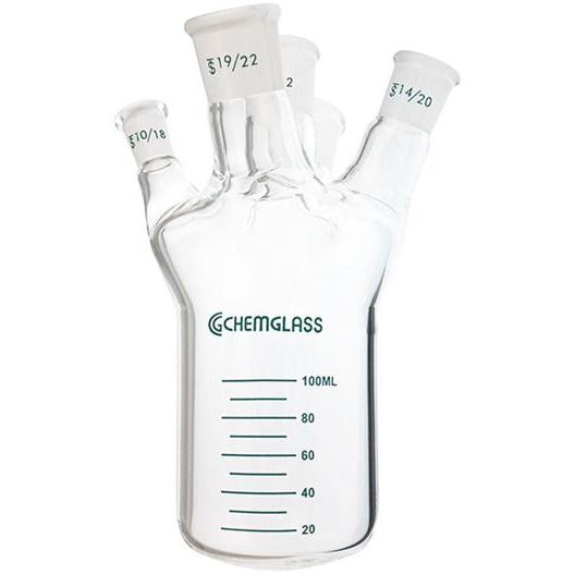 Reaction Vessel, One-Piece, Glass, 100mL, 5-Neck, Equivalent to Mettler Easymax