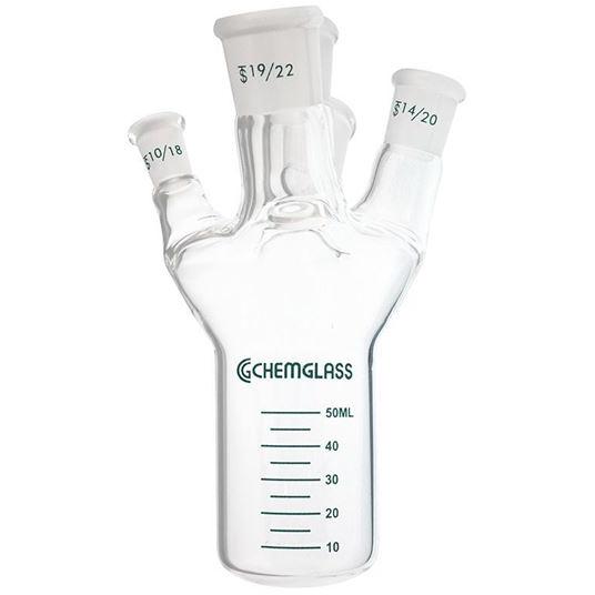 Reaction Vessel, Glass, One-Piece, 50mL, 5-Neck, Equivalent to Mettler EasyMax