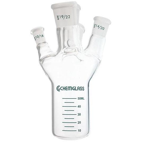 Reaction Vessel, Glass, One-Piece, 50mL, 5-Neck, Equivalent to Mettler EasyMax