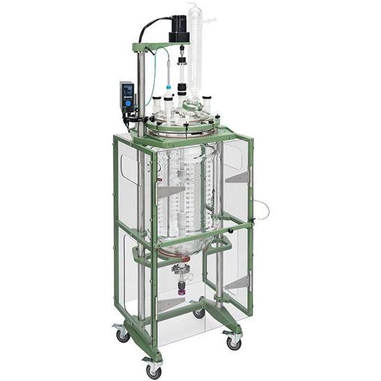 Process Reactor System, 100L, Squatty, Cylindrical, Jacketed, Glass, 400mm Flange, Brushless DC Electric Motor