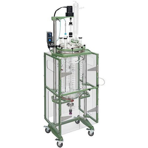 Process Reactor System, 100L, Squatty, Cylindrical, Jacketed, Glass, 400mm Flange, Brushless DC Electric Motor