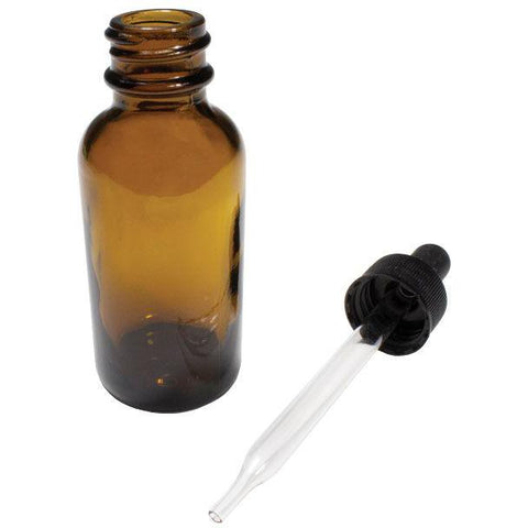 Bottles with Dropper, Boston Round, Amber