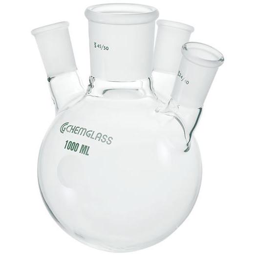 Flasks, Heavy Wall, Round Bottom, 4-Necks, Angled, Large Joints