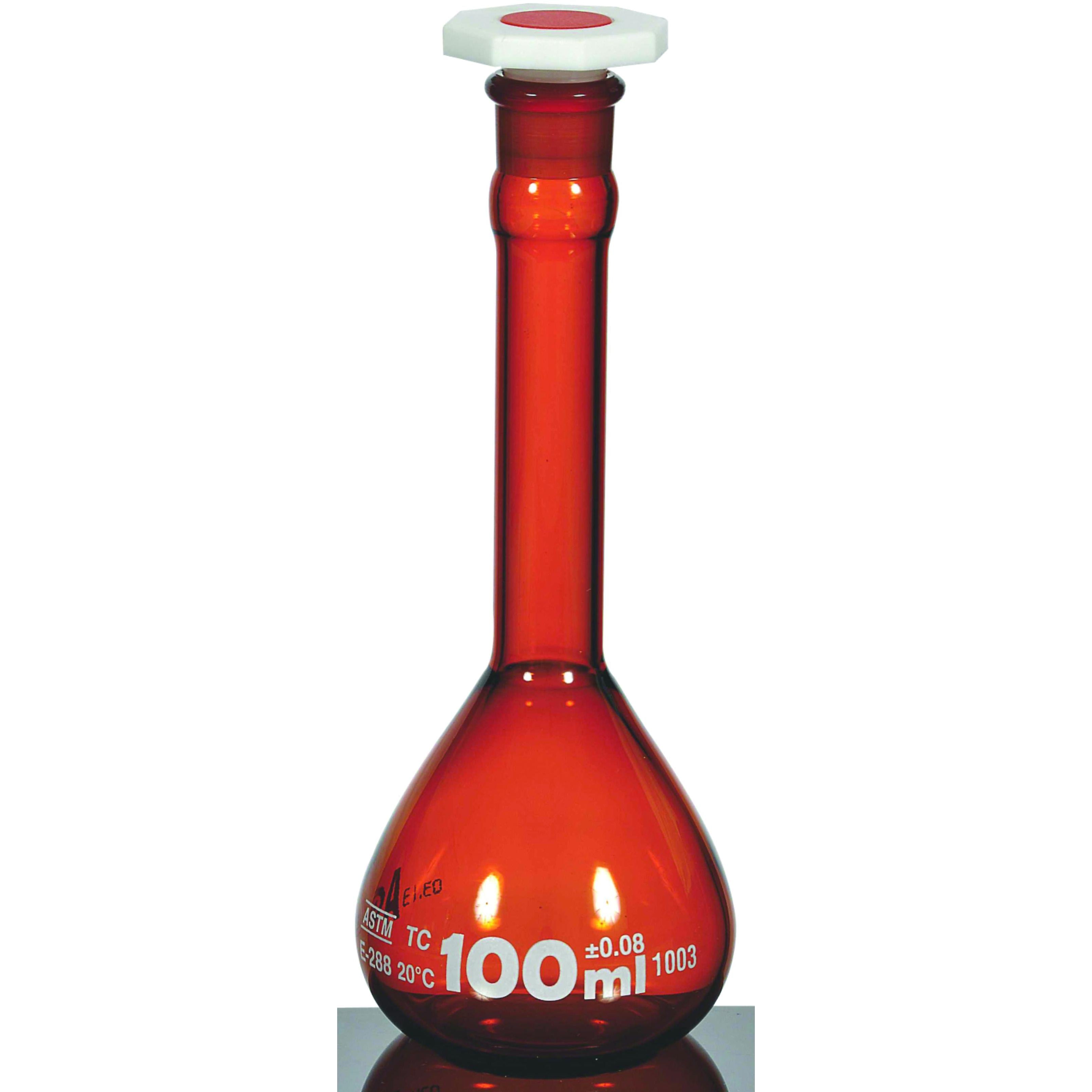 Volumetric Flasks, Class A, Individually Certified, Amber Glass, Wide Mouth, QR