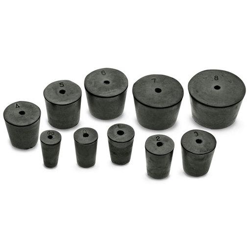 Rubber Stoppers, One-Hole, Black, Natural Rubber