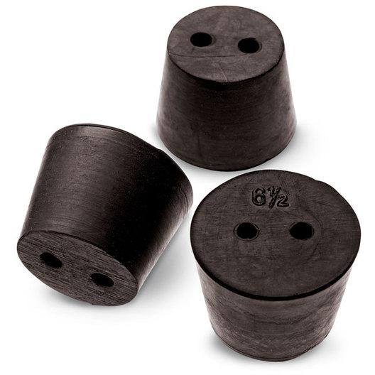Rubber Stoppers, Two-Hole, Black, Natural Rubber
